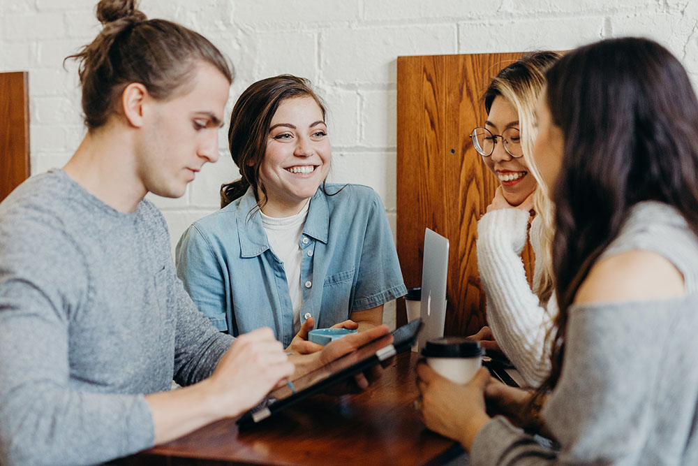 group of people talking