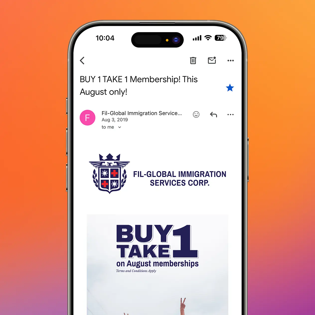 Email Text Marketing Fil Global Buy 1 Take 1 August Memberships