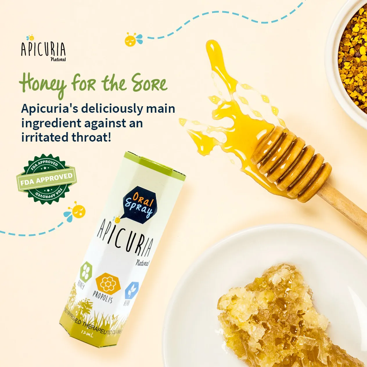 Apicuria Natural Oral Spray Honey For The Sore Content