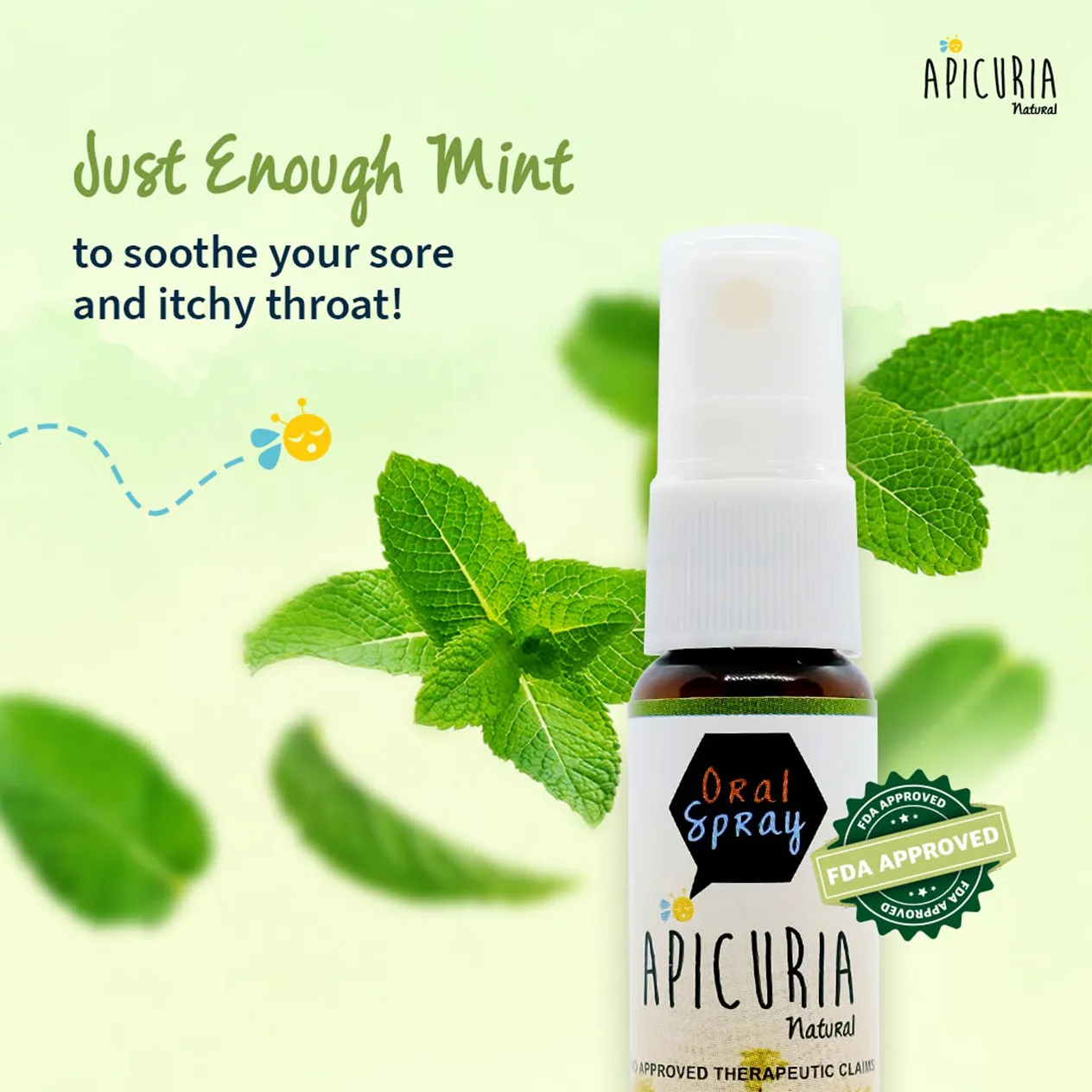 Apicuria Natural Oral Spray Just Enough Mint Content