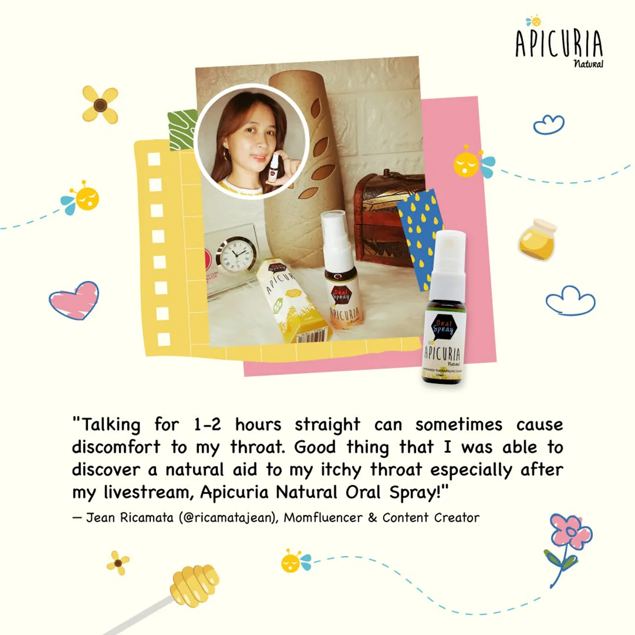 Apicuria Natural Oral Spray Testimonial Jean Content
